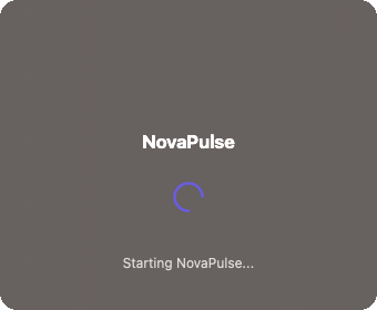 Native macOS splash screen with animated spinner, progress bar, and status text